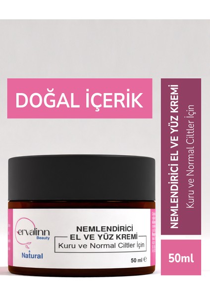 Doğal Nemlendirici El ve Yüz Kremi Kuru ve Normal Ciltler Için 50 ml+DUDAK BALSAMI HEDİYE
