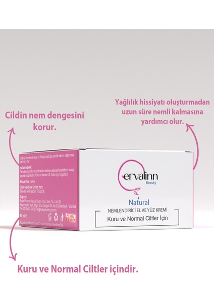 Doğal Nemlendirici El ve Yüz Kremi Kuru ve Normal Ciltler Için 50 ml+DUDAK BALSAMI HEDİYE fiyatları