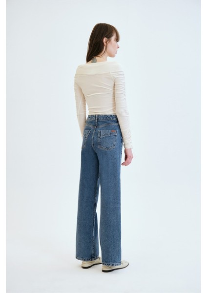 KARLA Straight Fit Orta İndigo Kadın Jean Pantolon