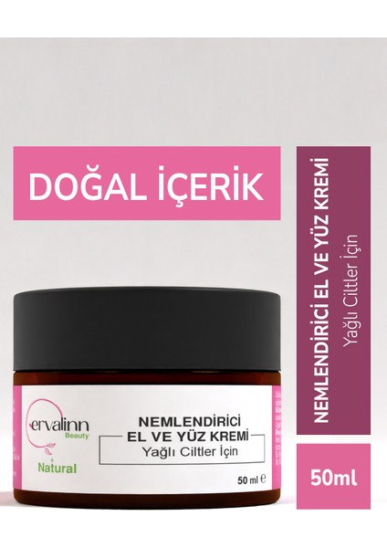 Doğal Nemlendirici El ve Yüz Kremi Yağlı Ciltler Için 50 ml+DUDAK BALSAMI HEDİYE