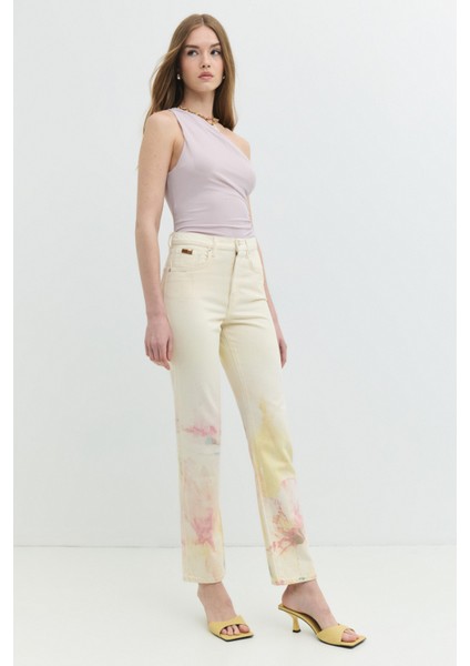 ROSIE Bootcut Fit Çiçek Desenli Ekru Kadın Jean Pantolon indirimleri