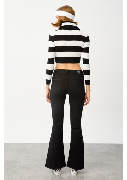 SERENA Skinny Flare Fit Çıtçıt Paça Siyah Kadın Jean Pantolon