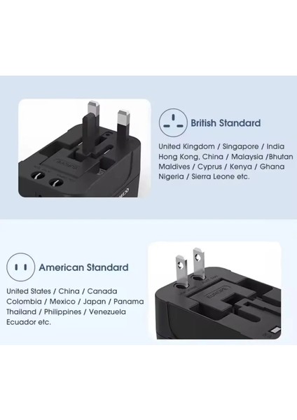 Evrensel Eu Us Au Uk Priz Fiş Çevirici Dönüştürücü Seyahat Adaptörü Pd 20W 1x USB 1x Type-C Port modelleri