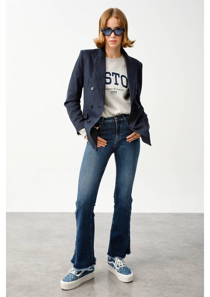 Normal Bel Ispanyol Paça Skinny Fit Koyu Indigo Kadın Denim Pantolon DT10043 Koyu Indigo fırsatları