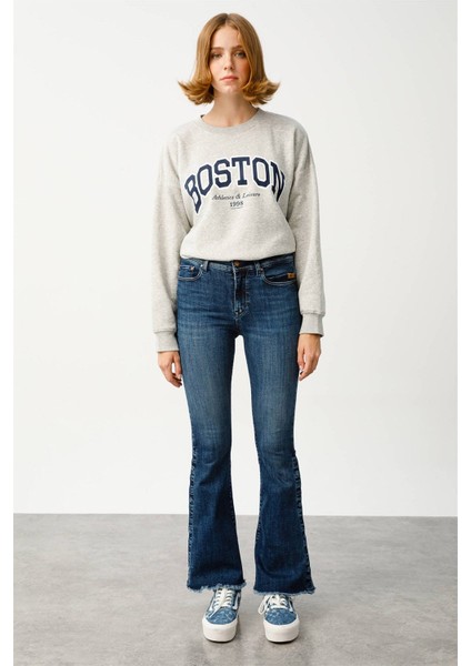 Normal Bel Ispanyol Paça Skinny Fit Koyu Indigo Kadın Denim Pantolon DT10043 Koyu Indigo