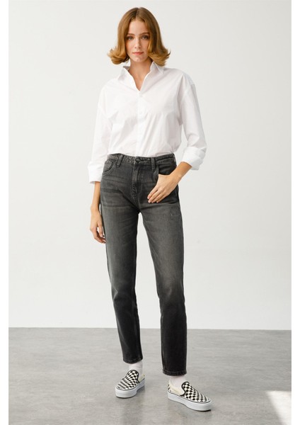 SANDY Mom Fit Antrasit Kadın Jean Pantolon modelleri