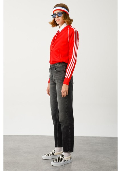 SANDY Mom Fit Antrasit Kadın Jean Pantolon fırsatları