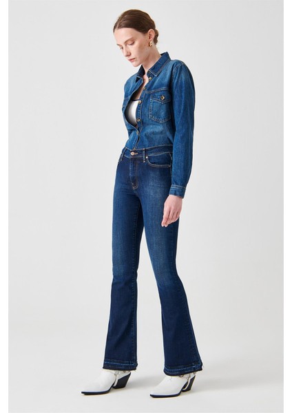 LYDIA Skinny Flare Fit Koyu İndigo Kadın Jean Pantolon
