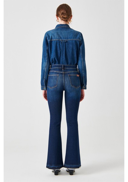 LYDIA Skinny Flare Fit Koyu İndigo Kadın Jean Pantolon