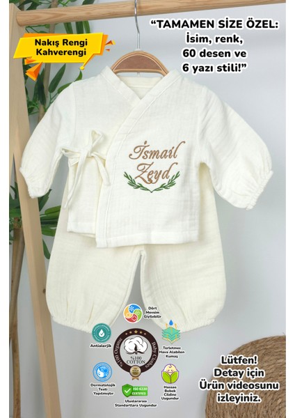 Müslin Yeni Doğan 4katlı Organik %100PAMUK Kişiye Özgü Nakışlı Hastane Çıkış Seti (Aslan Model-2)