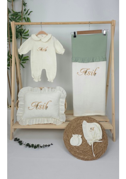 Müslin Yeni Doğan 4katlı Organik %100PAMUK Kişiye Özgü Nakışlı Hastane Çıkış Seti (Papatya Model-3) fiyatları