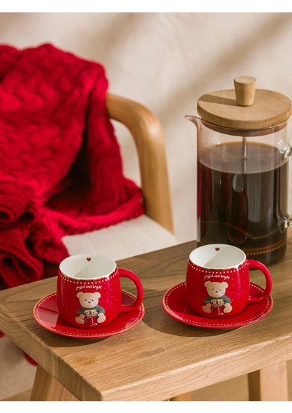 Ayı Teddy Baskılı 2 Kişilik Kahve Fincan Takımı (W5)