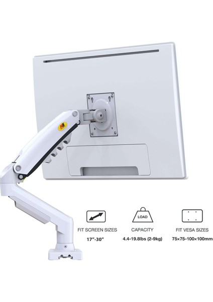 North Bayou Nb F80-XE Beyaz Tek Kol Amortisörlü Monitör Tutucu – 17"-30" Ekran indirimleri