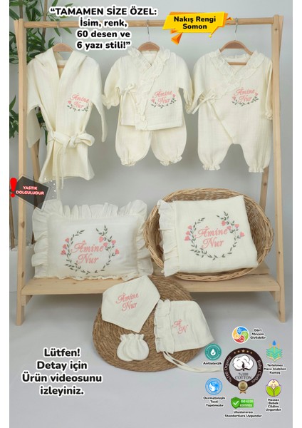 Müslin Yeni Doğan 4katlı Organik %100PAMUK Kişiye Özgü Nakışlı Hastane Çıkış Seti (Çiçek Model-2) fiyatları