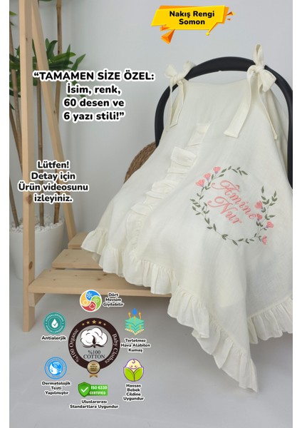 Müslin Yeni Doğan 4katlı Organik %100PAMUK Kişiye Özgü Nakışlı Hastane Çıkış Seti (Çiçek Model-2)