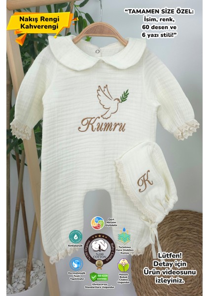 Müslin Yeni Doğan 4katlı Organik %100PAMUK Kişiye Özgü Nakışlı Hastane Çıkış Seti (Kuş Model-2)