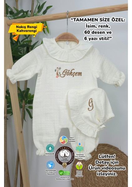 Müslin Yeni Doğan 4katlı Organik %100PAMUK Kişiye Özgü Nakışlı Hastane Çıkış Seti(Ördek Model-1)