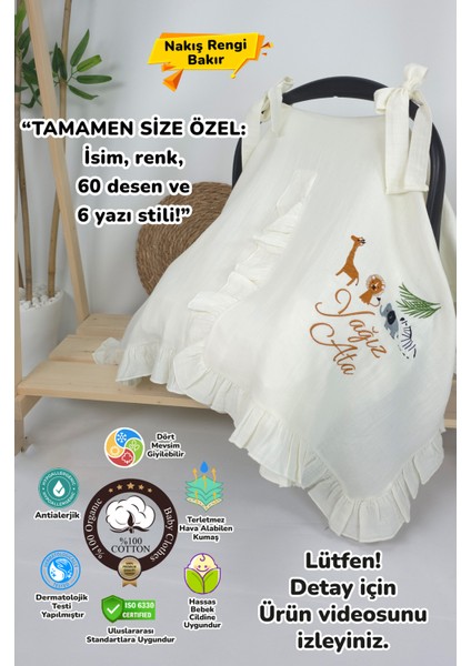 Müslin Yeni Doğan 4katlı Organik %100PAMUK Kişiye Özgü Nakışlı Hastane Çıkış Seti (Safari Model-3)