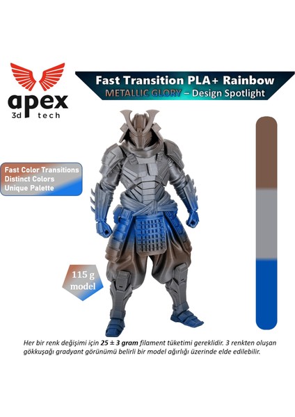 APEX3D Tech Rainbow Pla+ Filament -Metallıc Glory, 1kg, 1.75MM fiyatları
