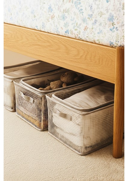 Şeffaf Saklama Organizeri | 2 Adet | Şerit Desenli | Fermuarlı, Pencereli, Çelik Destekli, Katlanabilir Çok Amaçlı Organizer