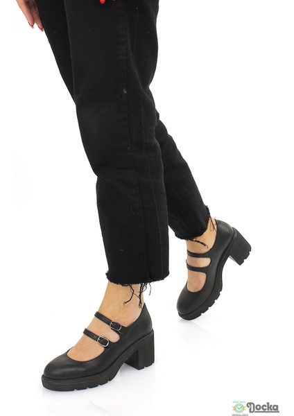 Mammimia Kadın Hakiki Deri Mevsimlik Kalın Platform Topuklu Klasık Rugan Ayakkabı M26/KA160