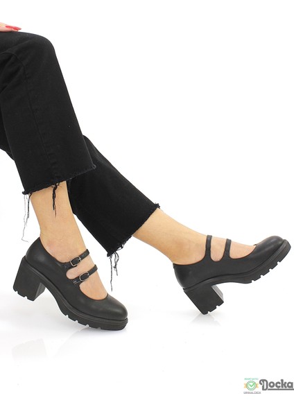 Mammimia Kadın Hakiki Deri Mevsimlik Kalın Platform Topuklu Klasık Rugan Ayakkabı M26/KA160