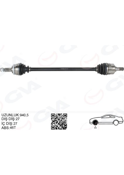 4491026 - Komple Aks Sağ Hyundaı I30 1.6l D4FB Crdi Dizel 07-11 Abs Li 27×27 - Abs 46 Diş Komple Boy 954MM