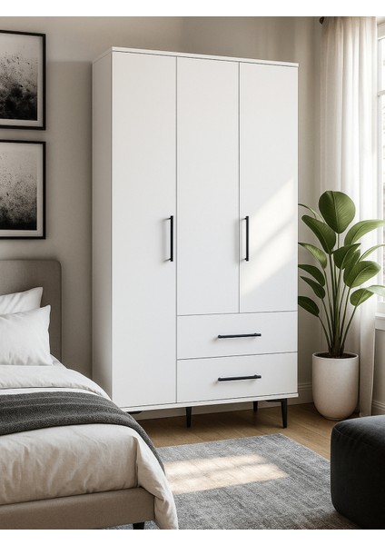 Nuna Gardırop 3 Kapaklı 2 Çekmeceli – 180X90 cm Genç ve Yatak Odası Dolabı
