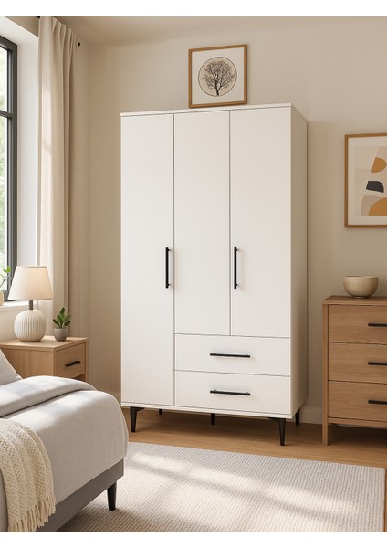 Nuna Gardırop 3 Kapaklı 2 Çekmeceli – 180X90 cm Genç ve Yatak Odası Dolabı modelleri