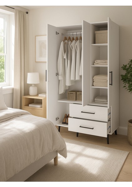 Nuna Gardırop 3 Kapaklı 2 Çekmeceli – 180X90 cm Genç ve Yatak Odası Dolabı indirimleri