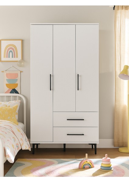 Nuna Gardırop 3 Kapaklı 2 Çekmeceli – 180X90 cm Genç ve Yatak Odası Dolabı