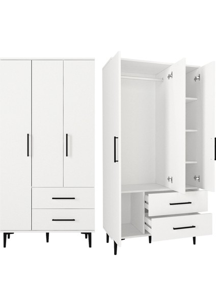 Nuna Gardırop 3 Kapaklı 2 Çekmeceli – 180X90 cm Genç ve Yatak Odası Dolabı