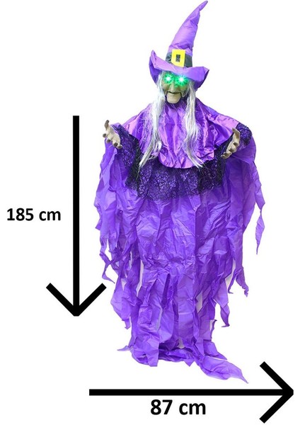 Cadılar Bayramı Cadı Figürlü Asılabilir Halloween Hareketli Işıklı Parti Dekoru Mor 185 cm fiyatları