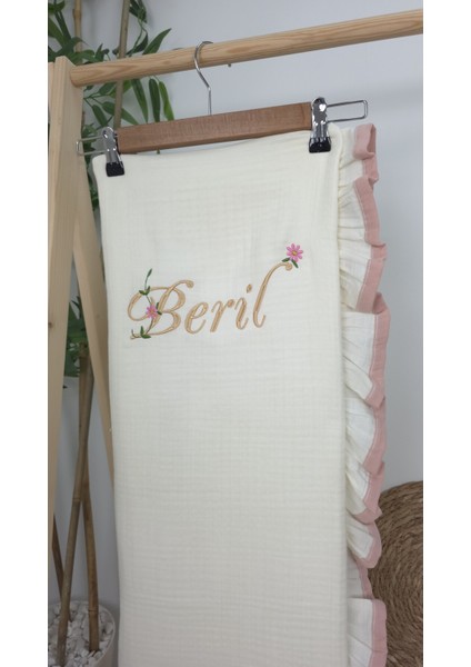 Müslin Yeni Doğan 4katlı Organik %100PAMUK Kişiye Özgü Nakışlı Hastane Çıkış Seti (Pudra Biyeli-1) fırsatları