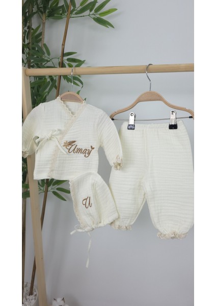 Müslin Yeni Doğan 4katlı Organik %100PAMUK Kişiye Özgü Nakışlı Hastane Çıkış Seti(Gökkuşağı Model1) fiyatları