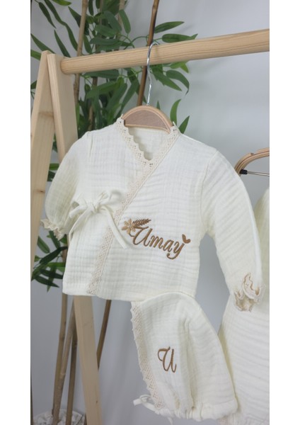 Müslin Yeni Doğan 4katlı Organik %100PAMUK Kişiye Özgü Nakışlı Hastane Çıkış Seti(Gökkuşağı Model1) modelleri