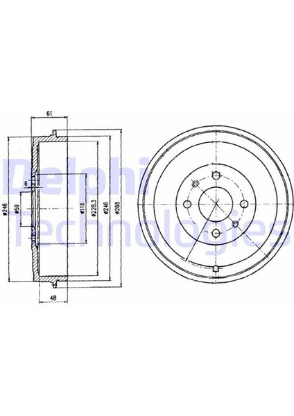 Delphı BF379 - Arka Fren Kampanası Fıat Albea 00 Doblo 01 Fıorıno 09 Lınea 09 Marea 00 Tempra 92 96 Tıpo 90 95 Uno 98 06 Peugeot Bıpper 08 Cıtroen Nemo 08 228.2 mm 4 Delik