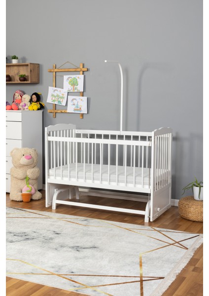 Doğal Ahşap Beşik Anne Yanı Sallanır 70X130 - Uyku Setsiz Tek Yataklı