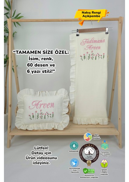 Müslin Yeni Doğan 4katlı Organik %100PAMUK Kişiye Özgü Nakışlı Hastane Çıkış Seti (Çoklu Papatya)