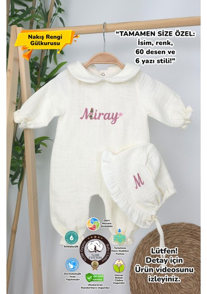Müslin Yeni Doğan 4katlı Organik %100PAMUK Kişiye Özgü Nakışlı Hastane Çıkış Seti (Papatya Model-12)