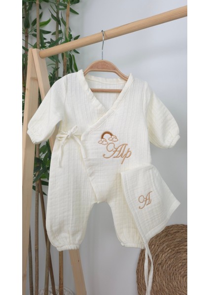 Müslin Yeni Doğan 4katlı Organik %100PAMUK Kişiye Özgü Nakışlı Hastane Çıkış Seti (Gökkuşağı Model2) fırsatları