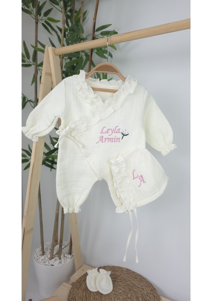 Müslin Yeni Doğan 4katlı Organik %100PAMUK Kişiye Özgü Nakışlı Hastane Çıkış Seti-Tavşan Model-1 fırsatları