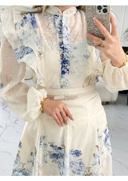 Kadın Güpürlü Asimetrik Kesim Gömlek Etek Takım