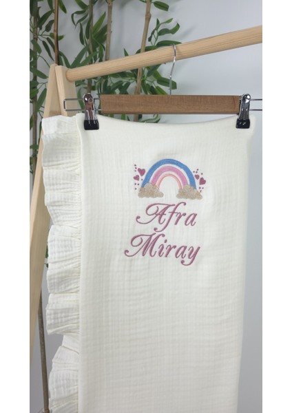 Müslin Yeni Doğan 4 Katlı Organik %100PAMUK Kişiye Özgü Nakışlı Hastane Çıkış Seti-Pudra Gökkuşağı modelleri