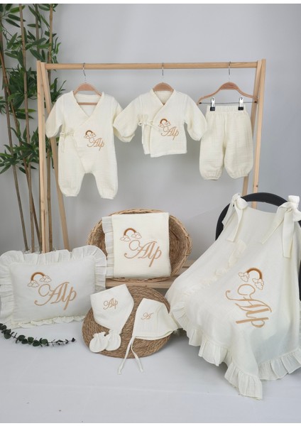 Müslin Yeni Doğan 4katlı Organik %100PAMUK Kişiye Özgü Nakışlı Hastane Çıkış Seti (Gökkuşağı Model2) fiyatları