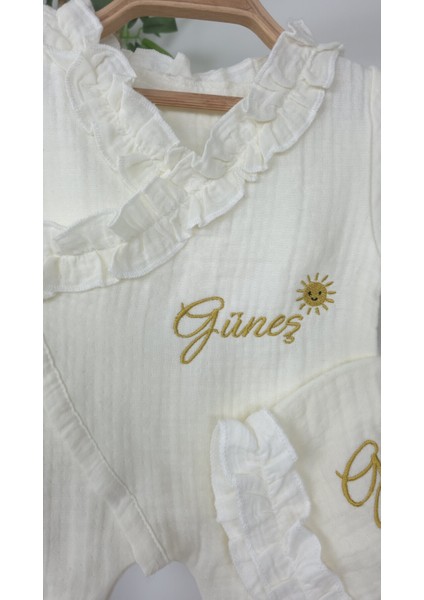 Müslin Yeni Doğan 4katlı Organik %100PAMUK Kişiye Özgü Nakışlı Hastane Çıkış Seti-Güneş Model-1 fırsatları