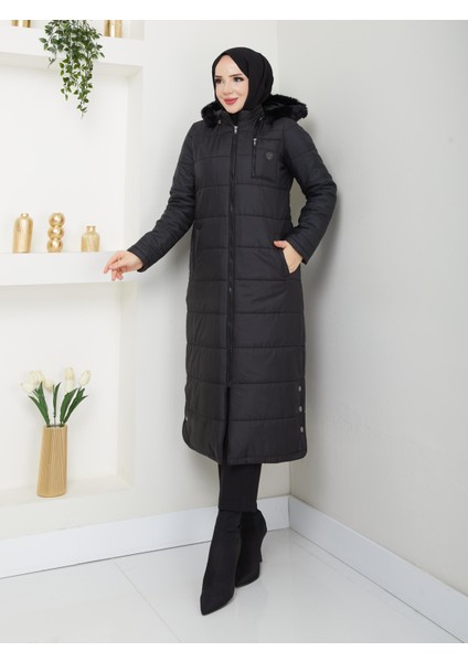 Kışlık Kapitone Şişme Kadın Kaban Kapşonlu Araboy Fermuarlı 20250