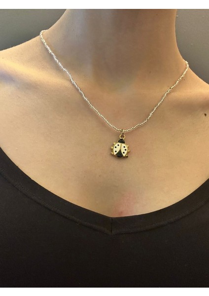 Çelik Uğur Böceği Uçlu Boncuklu Kadın Kolye 21 cm modelleri