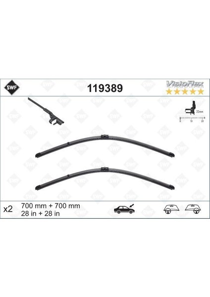 119389 - Sılecek Supurgesı Takımı 700MM / 700MM Mercedes W220 W221 . Cıtroen C6 . Peugeot 407 Swf
