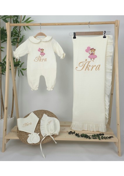 Müslin Yeni Doğan 4katlı Organik %100PAMUK Kişiye Özgü Nakışlı Hastane Çıkış Seti (Ayıcık Model-5) fiyatları